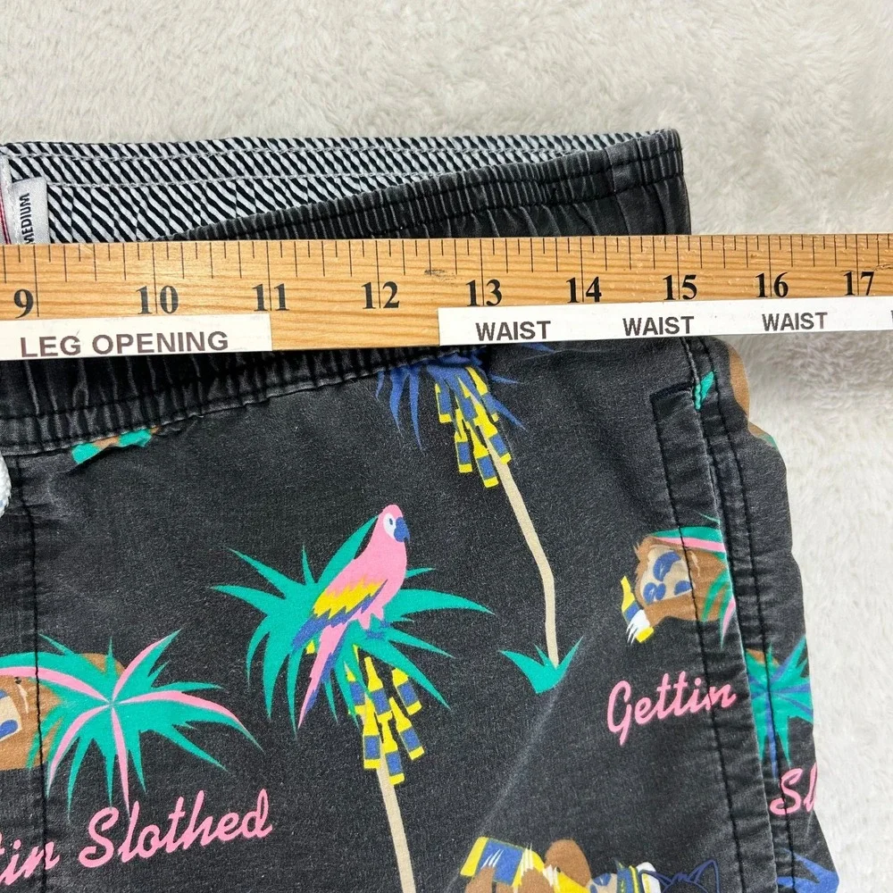 Party Pants Gettin Slothed Swim Trunks Shorts Mens M Black Palm Tree Graphic